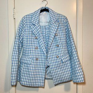 blue houndstooth blazer and short set